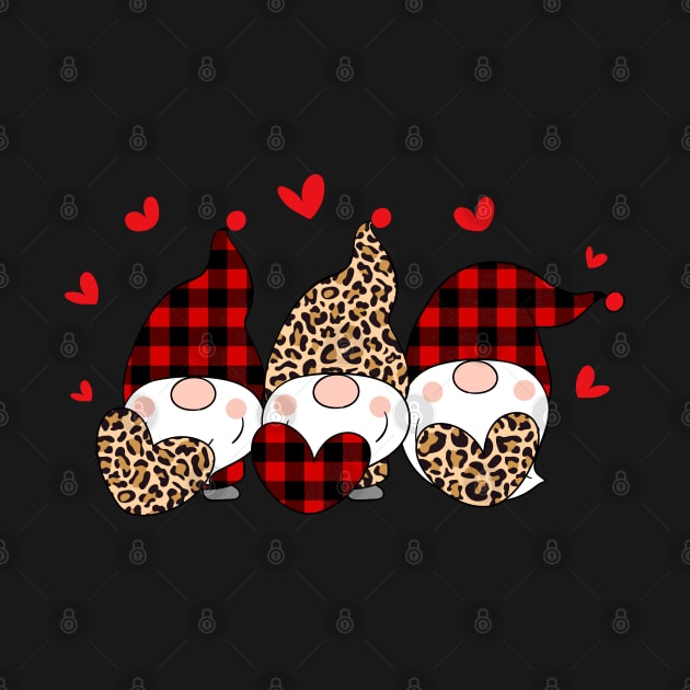 Three Gnomes Holding Hearts Happy Valentines Day 2021 leopard Red plaid by Herotee