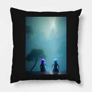 2 GHOSTS ADMIRING A HALLOWEEN RAINBOW Pillow