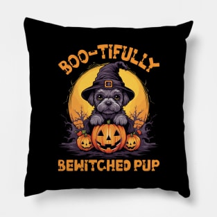 Boo-tifully Bewitched Puppy Dog Halloween Pillow