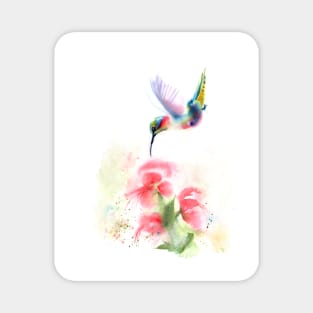 Watercolor Hummingbird with flower Magnet