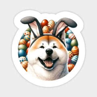 Japanese Akitainu Celebrates Easter with Bunny Ears Magnet