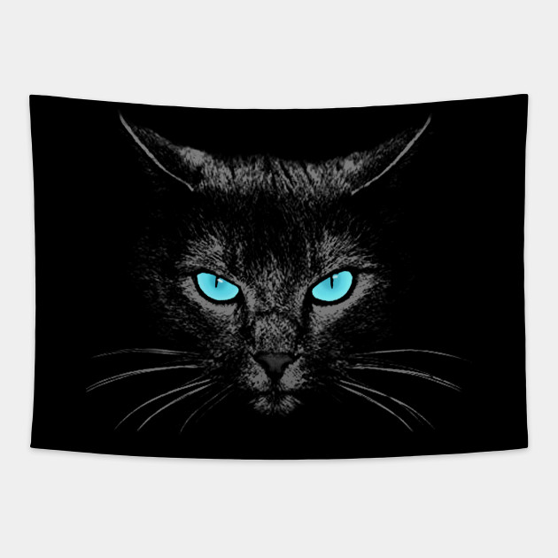 Black Cat Face Evil Blue Eyes Evil Cat Tapestry Teepublic