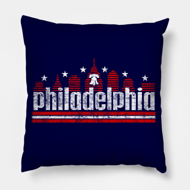 Vintage RETRO PHILLY SKYLINE RED WHITE AND BLUE PHILADELPHIA FAN Pillow by TeeCreations