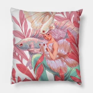 The Mermaid underwater with fish Pillow