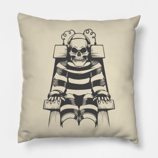 Human Skeleton Wear in Prison Suit on Electric Chair Pillow