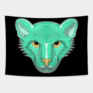 cyan cheetah cartoon face Tapestry