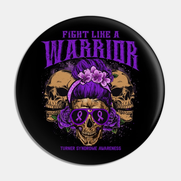 Turner Syndrome awareness Skull Messy Bun Floral Fight Like Turner Syndrome warrior gift for survivor Pin by Paula Tomberlin