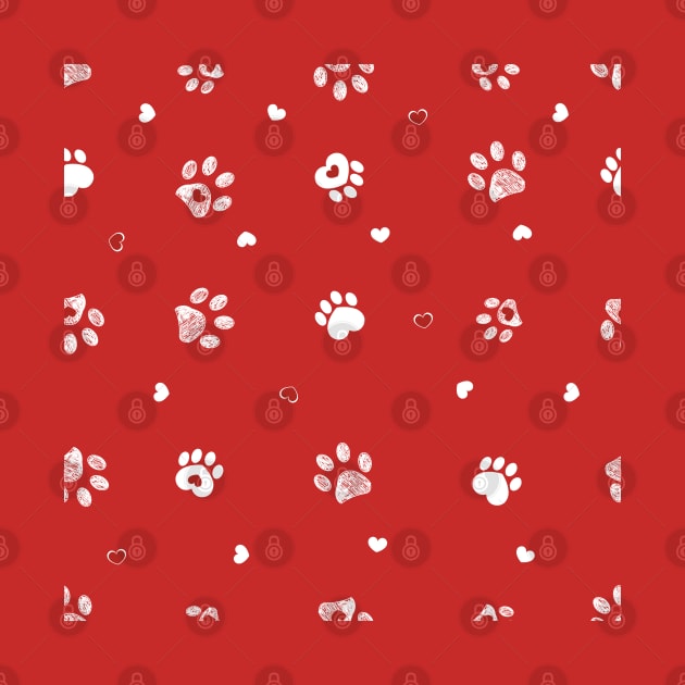 Red background with white paw prints by GULSENGUNEL