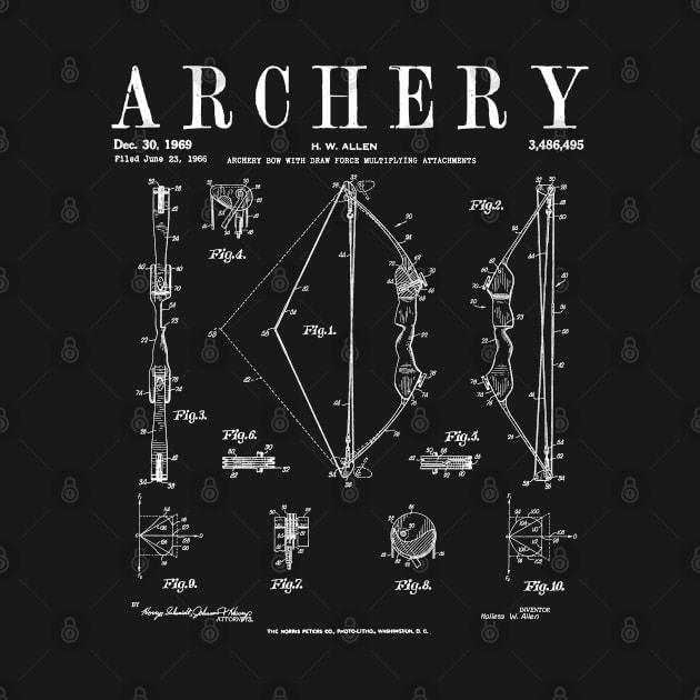 Archery Compound Bow Old Vintage Patent Drawing Print WHITE by Grandeduc