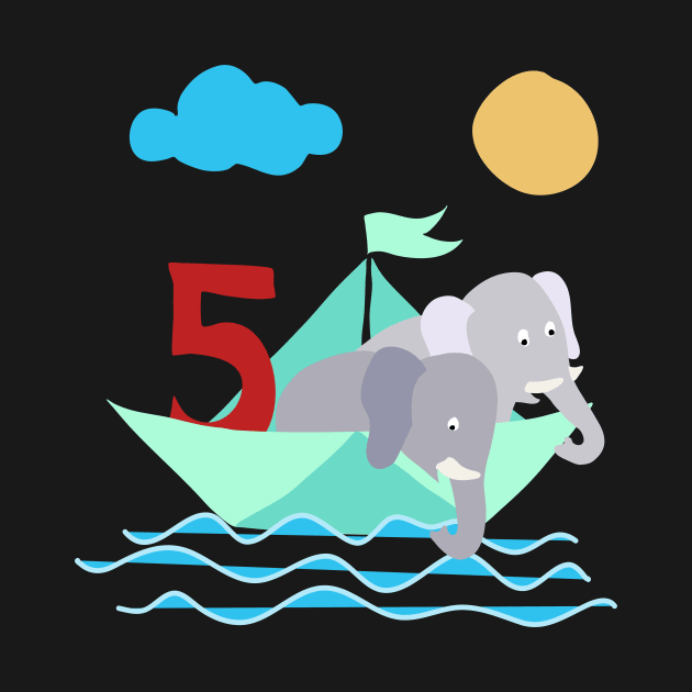 Elephants In Paper Boat Sea 5 Years Birthday by SinBle