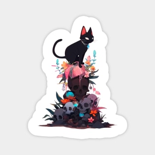 black cats and skull, mystical Forrest Magnet