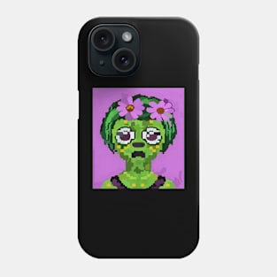 watercolor flowers green zombie girl pixel art Phone Case