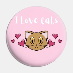 I Love Cats  Quote With Cute Cat And Pink Hearts Pin