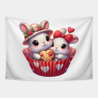 Valentine Rabbit Couple In A Cupcake Tapestry