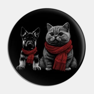 Best Friends Winter Cats and Dogs Lover Pin