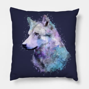 Dramabite Watercolor wolf painting animal wildlife wilderness artistic Pillow