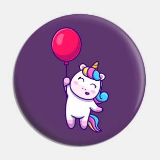 Cute unicorn floating with balloon Pin