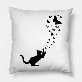 Black Cat Catching Butterflies Pillow