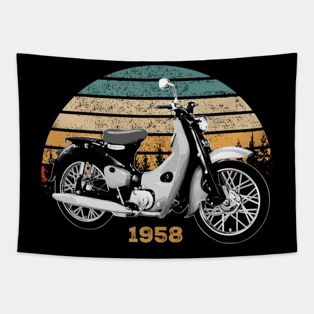 1958 Honda Super Cub Vintage Motorcycle Design Tapestry by Madisen Harvey