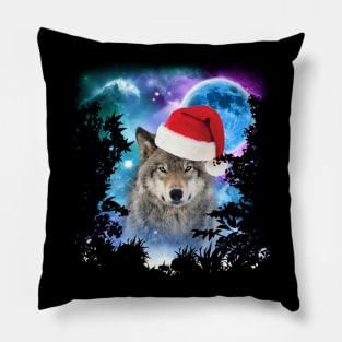 Funny Gray Wolf Christmas - Santa Hat Wolves Outfit - Wolf Lover Pillow