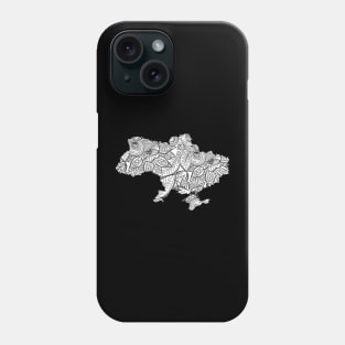 Mandala art map of Ukraine with text in white Phone Case
