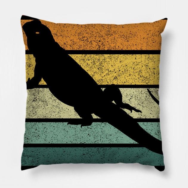 Bearded Dragon Shirt Sunset Retro Vintage Pillow by fadi1994