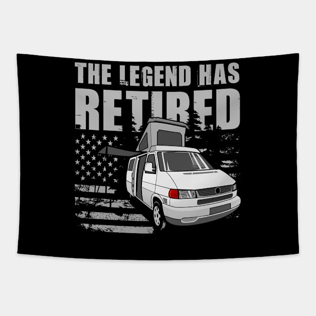 The Legend Has Retired Funny Camping Retirement Gift Idea Tapestry by Tesszero
