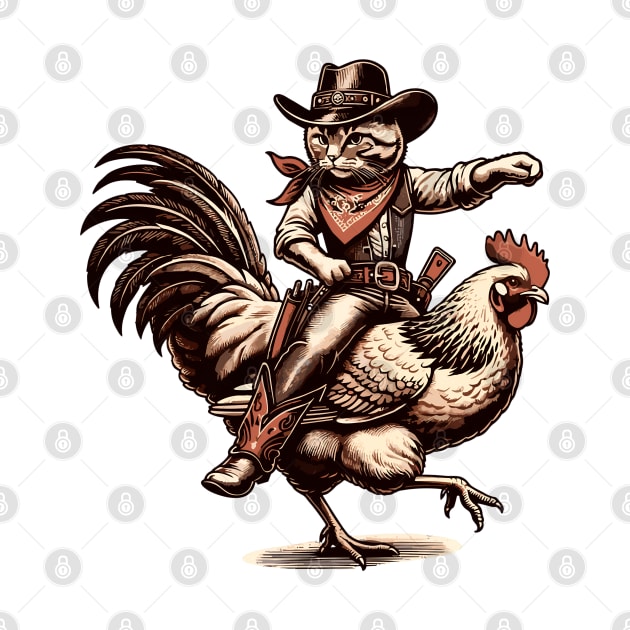 Meowdy Cowboy Cat Riding Chicken by VisionDesigner
