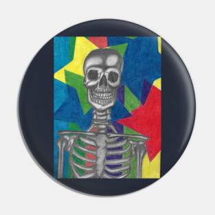 Technicolor stars n skeleton Pin