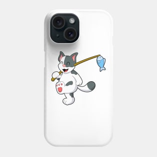 Cat at Fishing with Fishing rod Phone Case