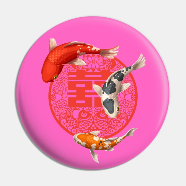Double Happiness Koi Fish Hot Pink with Red Symbol - Hong Kong Retro Pin by CRAFTY BITCH