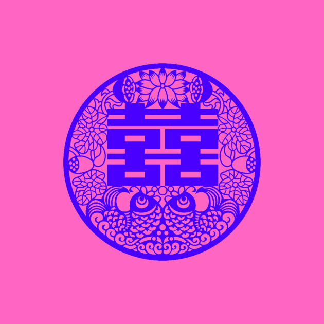 Double Happiness Bright Pink with Purple Symbol - Happy Hong Kong by CRAFTY BITCH