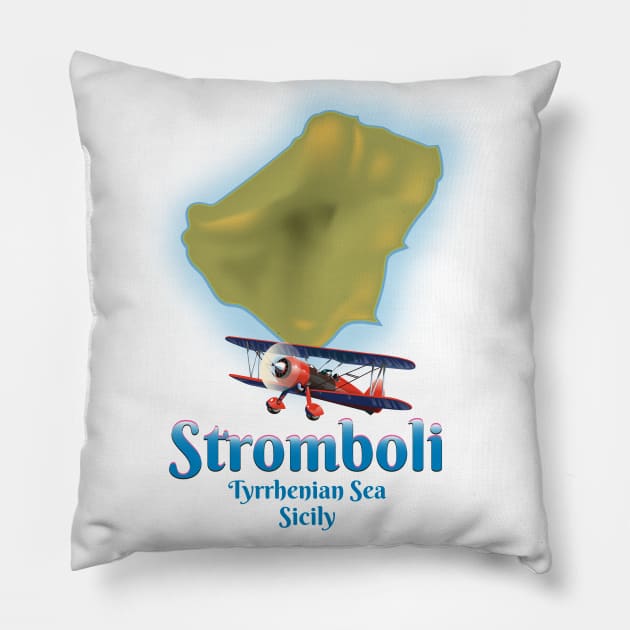 Stromboli Sicily map Pillow by nickemporium1