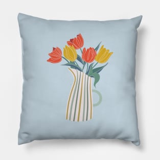 Tulip flower bunch in vase Pillow