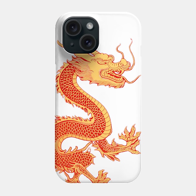 Chinese Golden Dragon on a Lucky Red Background: Chinese New Year, Year of the Dragon on a light (Knocked Out) background Phone Case by Puff Sumo