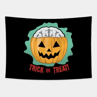 Spooky Halloween Pumpkin With Its Brain Out - Trick or Treat Tapestry