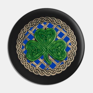 Celtic Knot Shamrock Blue Background Pin