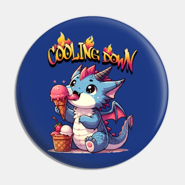 Cute dragon cooling down with ice cream Pin by BrisaArtPrints