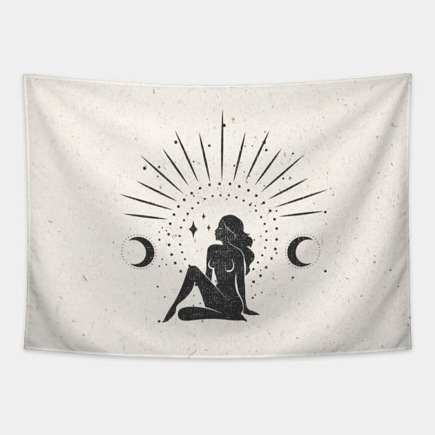 Sitting Sun Moon Goddess Tapestry by studioaartanddesign
