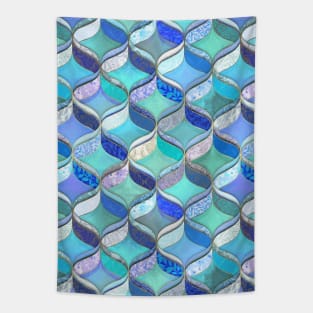 Patchwork Ribbon Ogee Pattern in Blues & Greens Tapestry