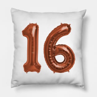 Bright Copper 16th Birthday Metallic Helium Balloons Numbers Pillow