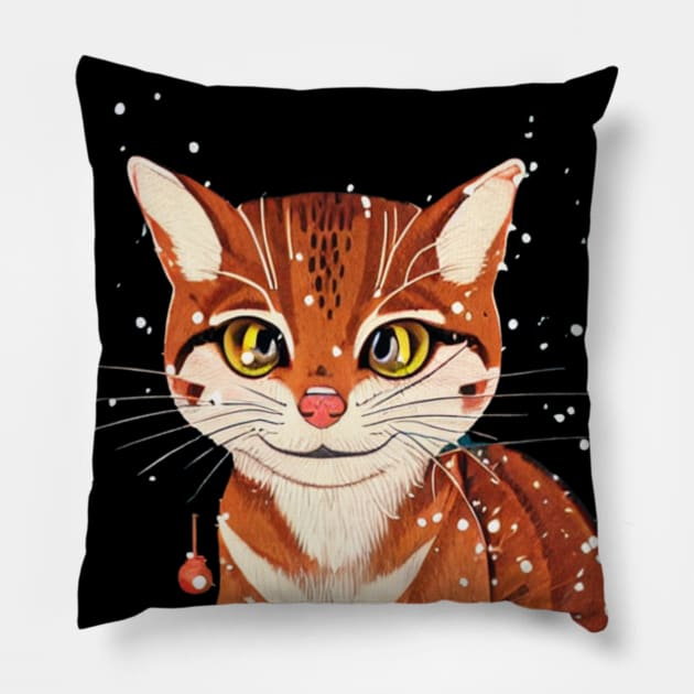 Cutest Rusty Spotted Cat Tiny Kitten Christmas Adorable Smallest Cat in the World Pillow by Mochabonk