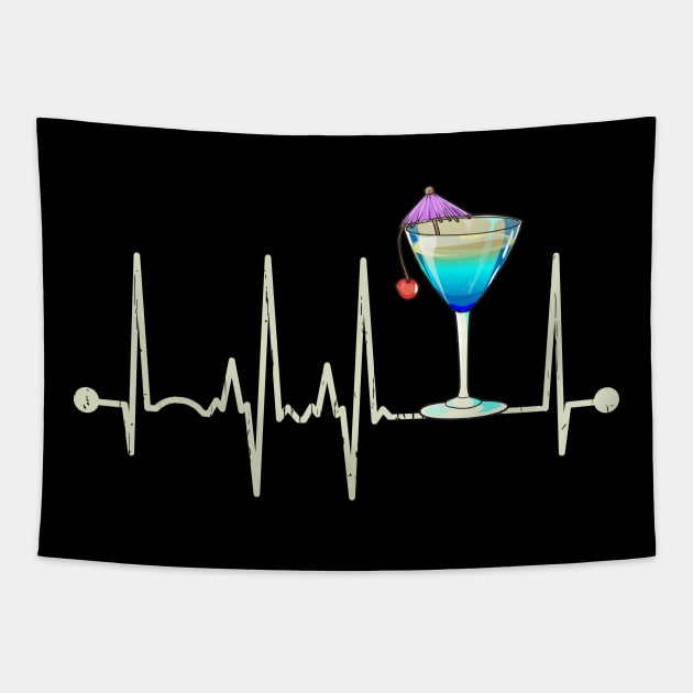 Funny Cocktail Martini Glass Heartbeat Happy Cocktail Hour Tapestry by Proficient Tees