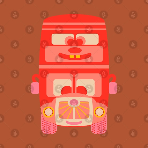 FRIENDLY CUTE RED BUS BUDDY Cute Kawaii Vehicle Kids Transportation - UnBlink Studio by Jackie Tahara by UnBlink Studio by Jackie Tahara