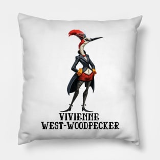 Woodpecker Vivienne West-Woodpecker Funny Animal Fashion Designer Anthropomorphic Gift For Bird Lover Pillow