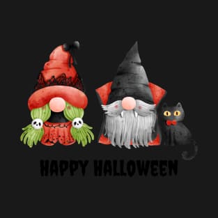 Happy Halloween! Cute Gnomes Black Cat Happy Fall Season Autumn Vibes Halloween Thanksgiving and Fall Color Lovers T-Shirt