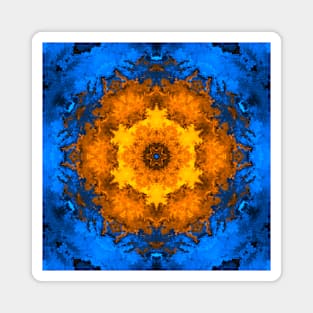 Psychedelic Hippie Flower Blue and Yellow Magnet