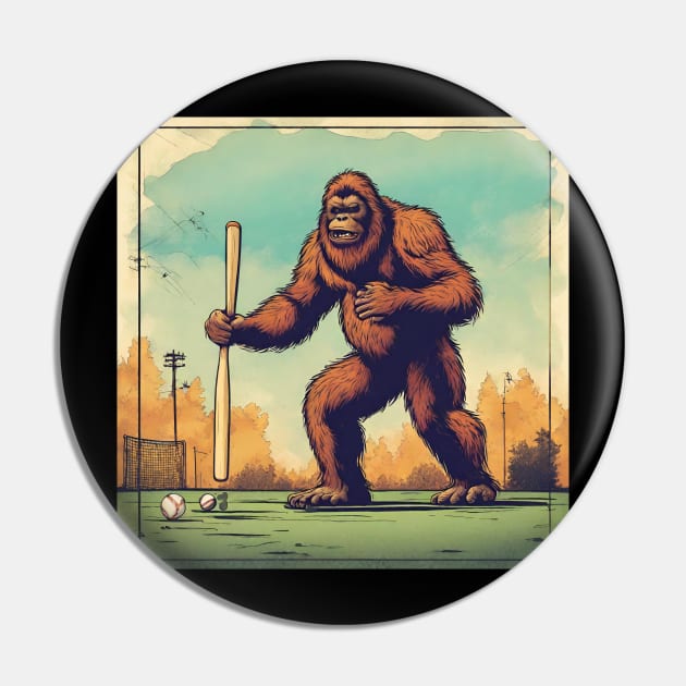 Bigfoot Believer Playing Baseball Funny American Baseball Player Pin by DaysuCollege