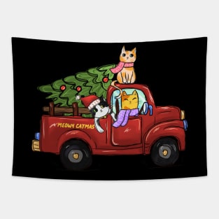 Cat Christmas Tree Gifts Tapestry