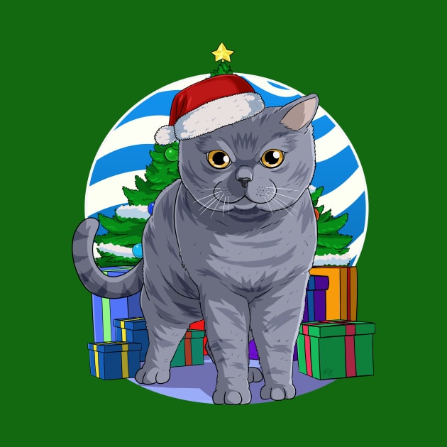 British Shorthair Cat Santa Christmas Gift by Noseking